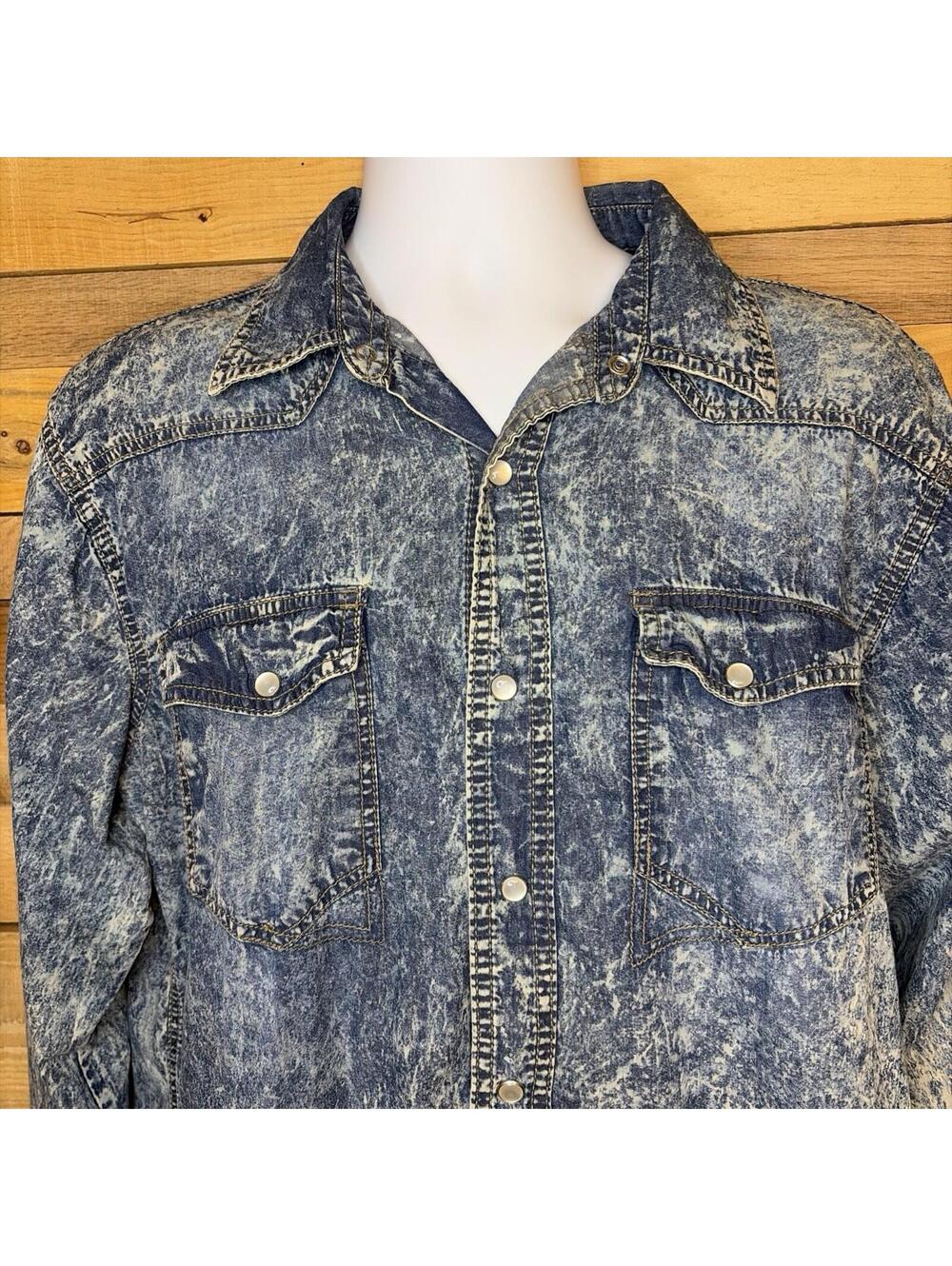 Maxi Milan Shirt Men’s XL Acid Washed Pearl Snap Streetwear Denim Vibe Trendy